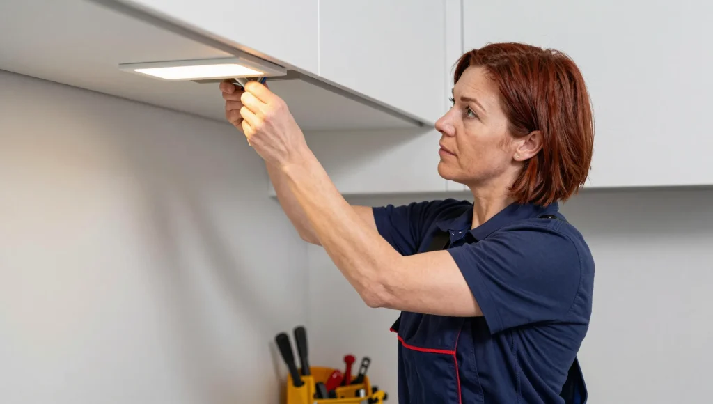 LED-Lichtleiste unter Küchenoberschränken montiert