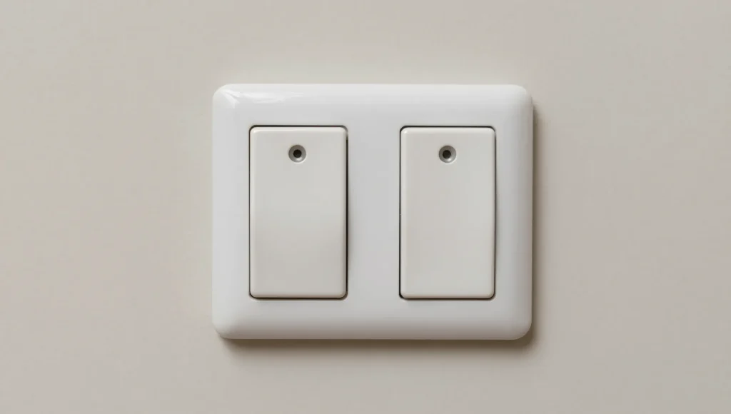 Nahaufnahme eines neu gesetzten Lichtschalters in einer Altbauwand