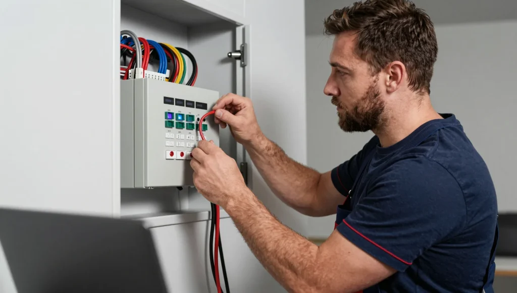 KNX-Verteilerfeld mit Busleitungen für die Smart-Home-Steuerung