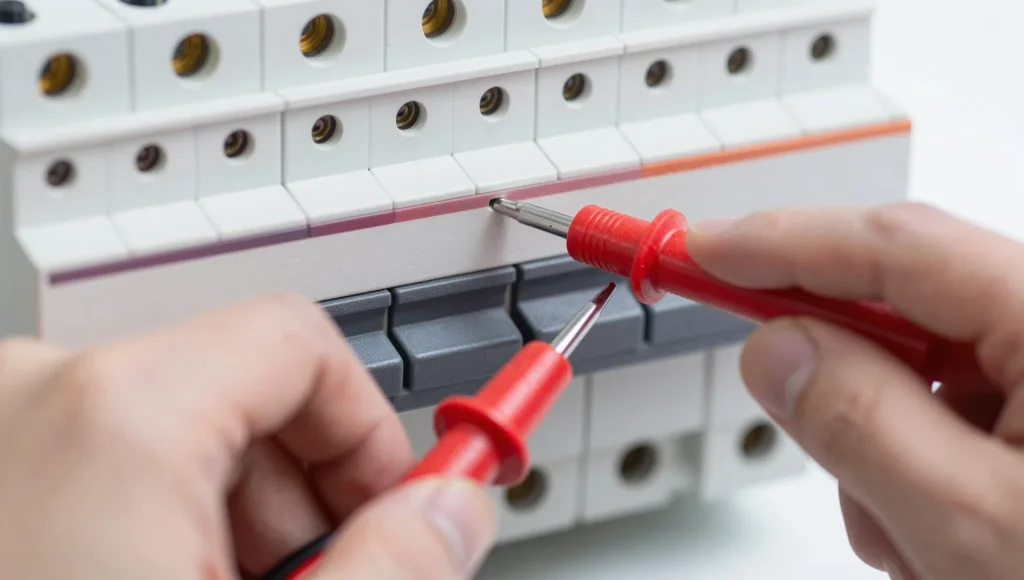 Spannungsprüfer im Einsatz an einer elektrischen Anlage