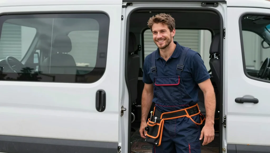 Servicefahrzeug des Elektrikers vor einem Einsatzort