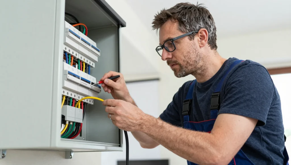Sauber verklemmte Verkabelung in einem Verteilerschrank