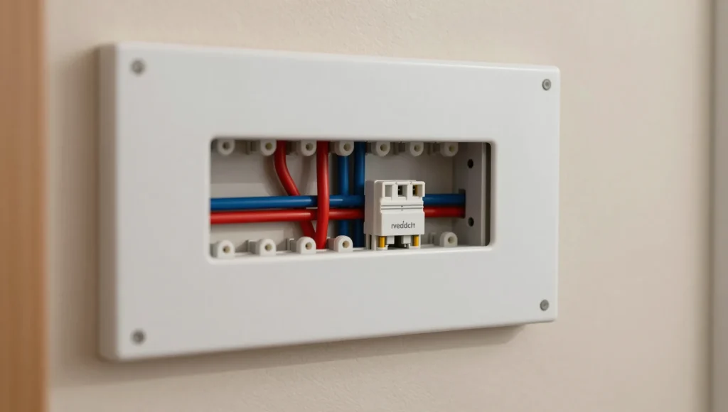 Neu montierter Zählerschrank mit freiem Reiheneinbauplatz